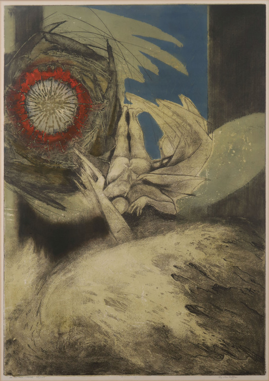 Ru van Rossem: Ets en Aquatint, De val van Icarus - Ingelijst verkocht voor € 150!