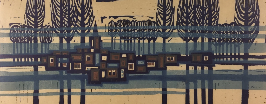 Akke Sins, linosnede, 'Winter', 1974 verkocht voor € 120!