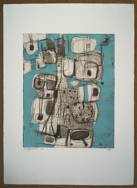 Gerard Schäperkötter - Abstracte compositie, ets kopen? Bied vanaf 100!