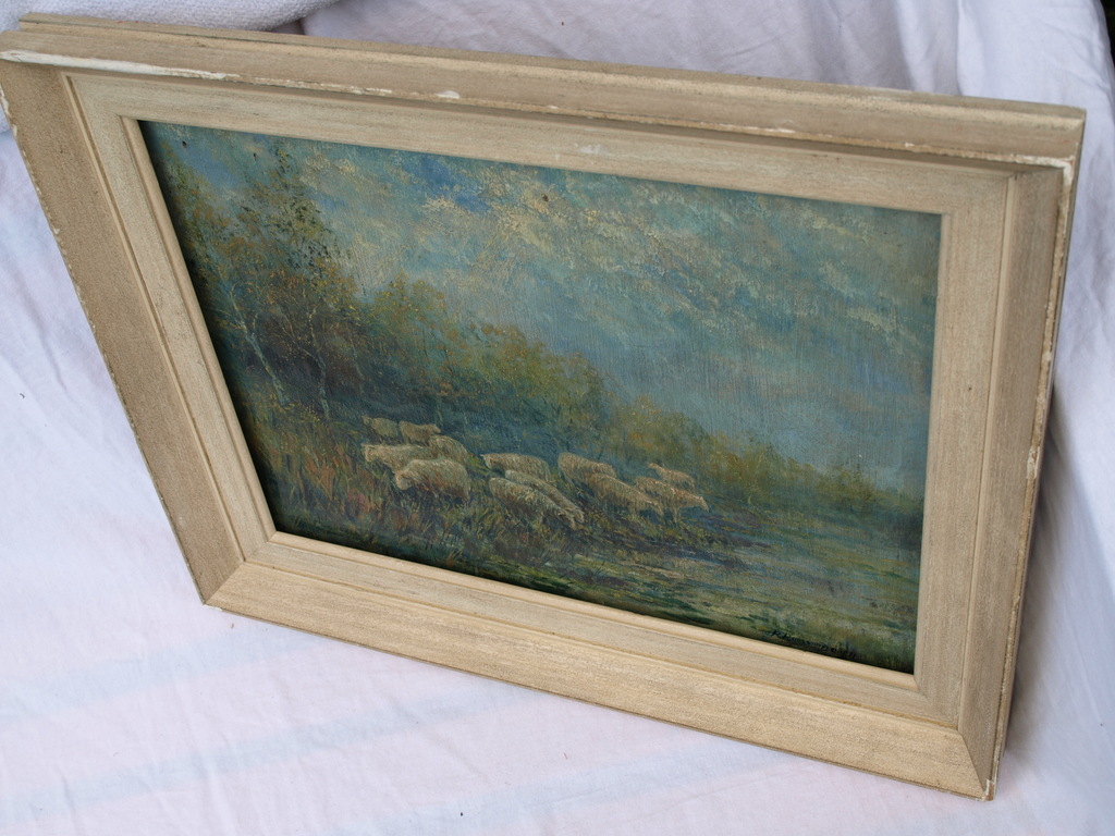 Onduidelijke signatuur : Olieverf op doek, Schapen – ca 1950  kopen? Bied vanaf 1!