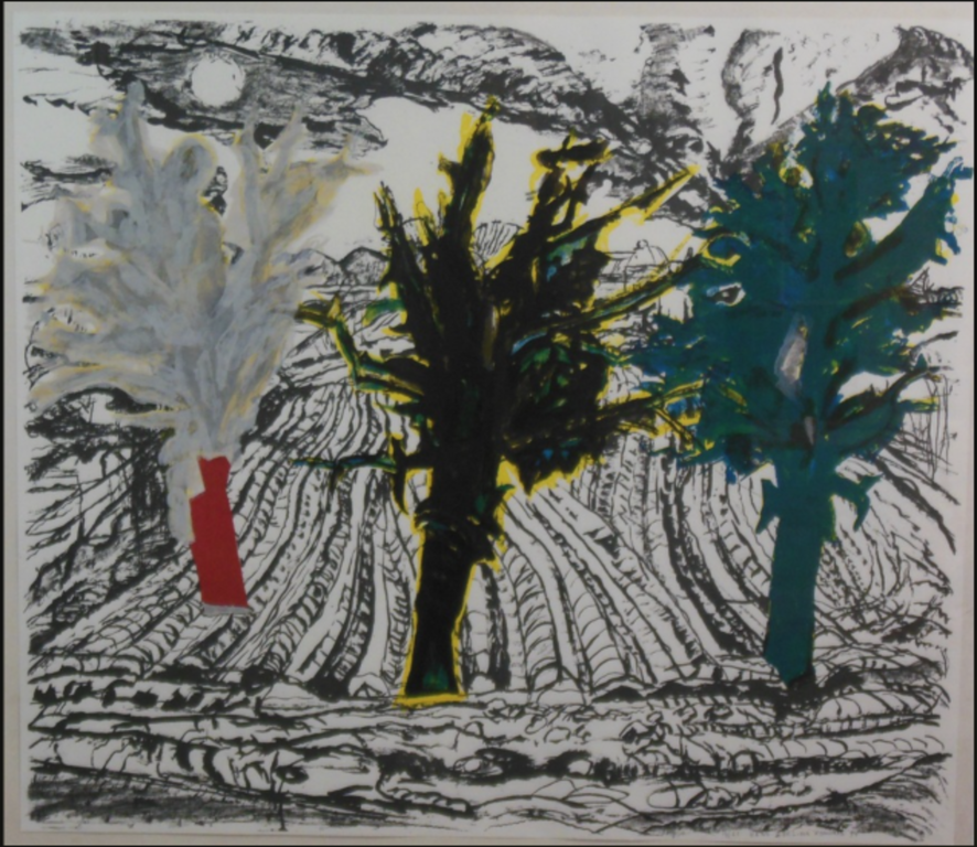 Hans Ebeling Koning: Zeefdruk, Landschap -Ingelijst verkocht voor € 35!