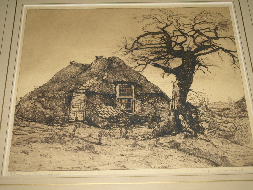 HENDRIK WEEGEWIJS - Ets – Oude woning – Gesigneerd en ingelijst – ca 1925 verkocht voor € 65!