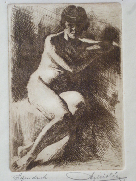Adrianus MiolÃ©e - ets - Zittend naakt verkocht voor € 40!
