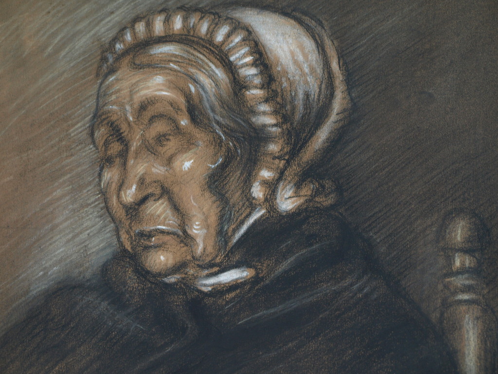 Elias Smalhout : Tekening , Oude vrouw met boek – 1916  kopen? Bied vanaf 1!