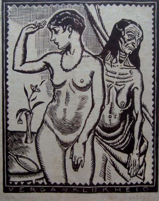 Wilm Wouters (1887-1957) - Houtsnede Vergankelijkheid kopen? Bied vanaf 30!