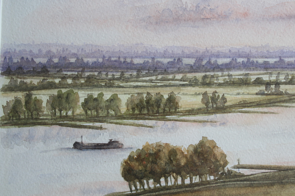 Onbekende kunstenaar Vorstman? - aquarel - Rivierenlandschap met schepen kopen? Bied vanaf 1!