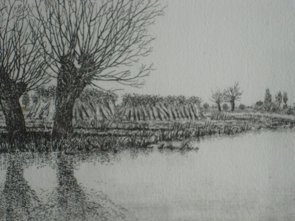 Bijzondere triptiek Ets "Waterland Noord Holland"  Wim van der Mey (1949-) gesig kopen? Bied vanaf 1!