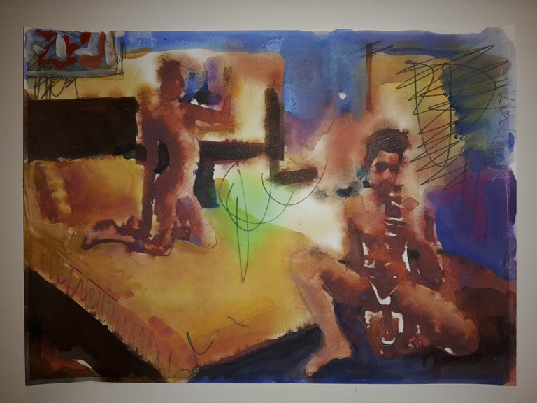 Peter Klashorst - gemengde techniek op aquarel papier - Modern lovers kopen? Bied vanaf 70!