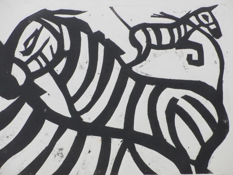 Herman Stammeshaus, Gestreepte familie, Houtsnede kopen? Bied vanaf 40!