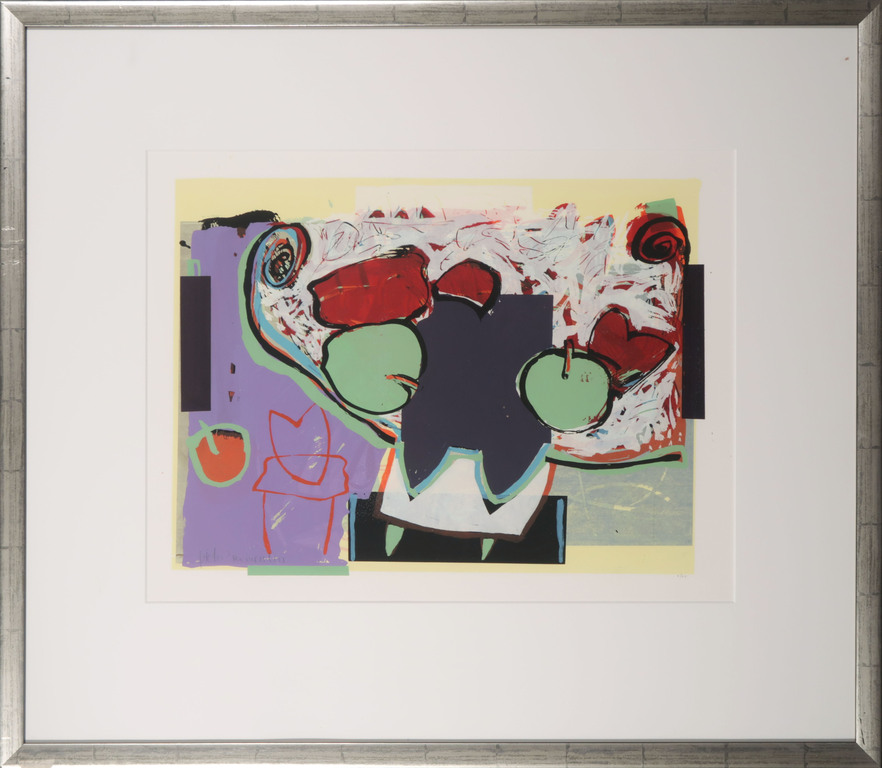 Pieter Vermeulen: Zeefdruk, Appels en peren - Ingelijst verkocht voor € 36!