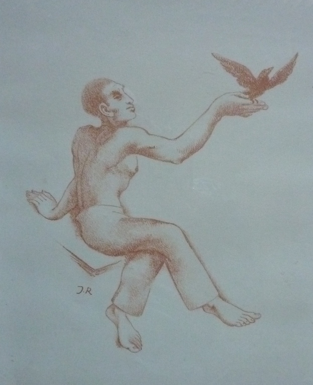 John Raedecker: Litho van Man met vogel 1947 kopen? Bied vanaf 35!