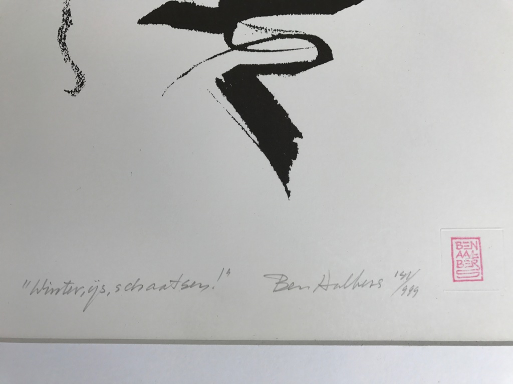 Ben Aalbers - zeefdruk - 1987 - 'Winter,ijs,schaatsen' kopen? Bied vanaf 1!
