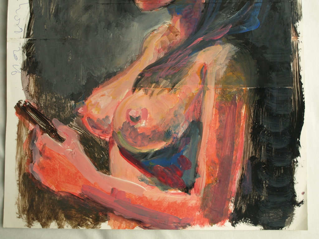 Peter Klashorst : acrylverf op papier , Vrouw met mobieltje – 2016 kopen? Bied vanaf 75!