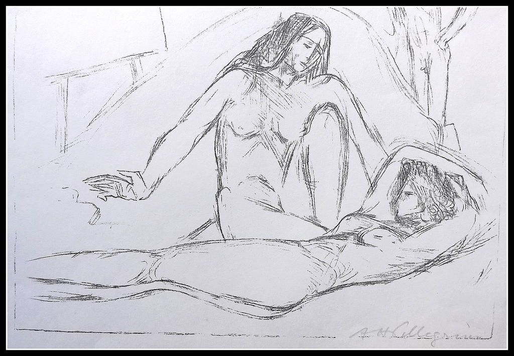 Alfred Heinrich Pellegrini - 1881-1958 - litho met 3 naakten (zeldzaam) kopen? Bied vanaf 1!