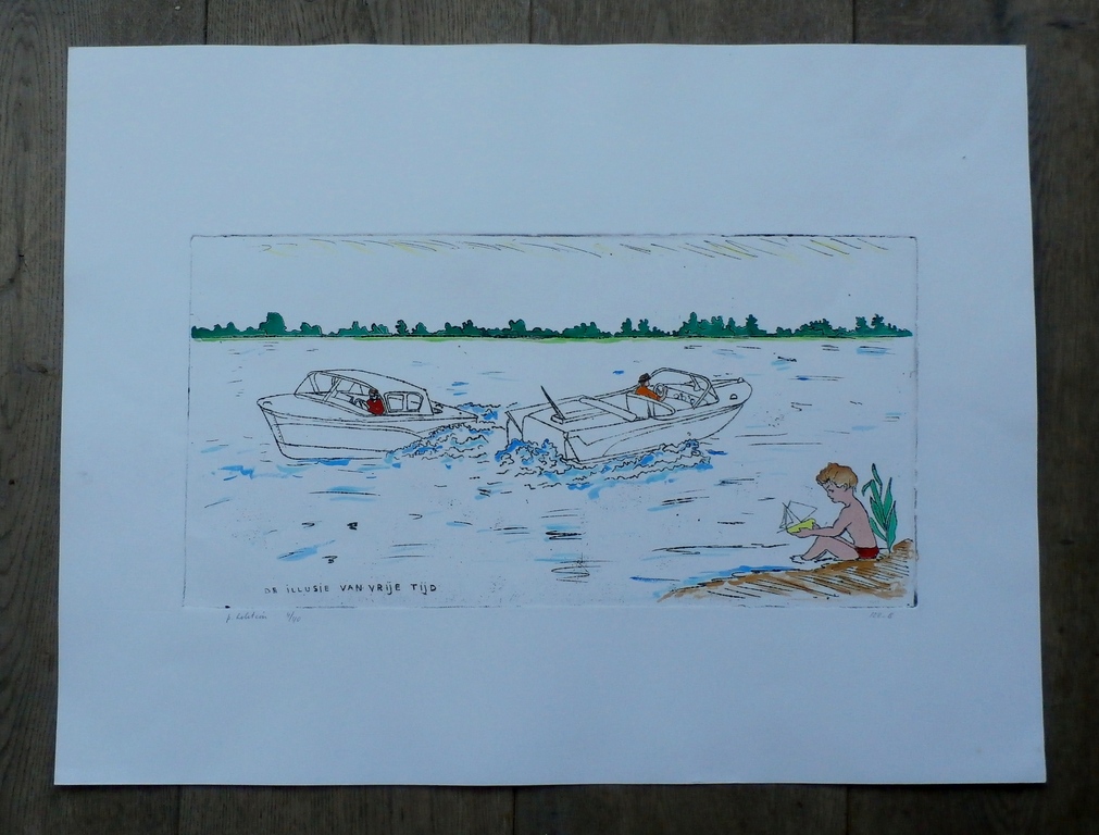 Pieter Holstein - kleurenets: De illusie van vrije tijd - gesigneerd kopen? Bied vanaf 75!