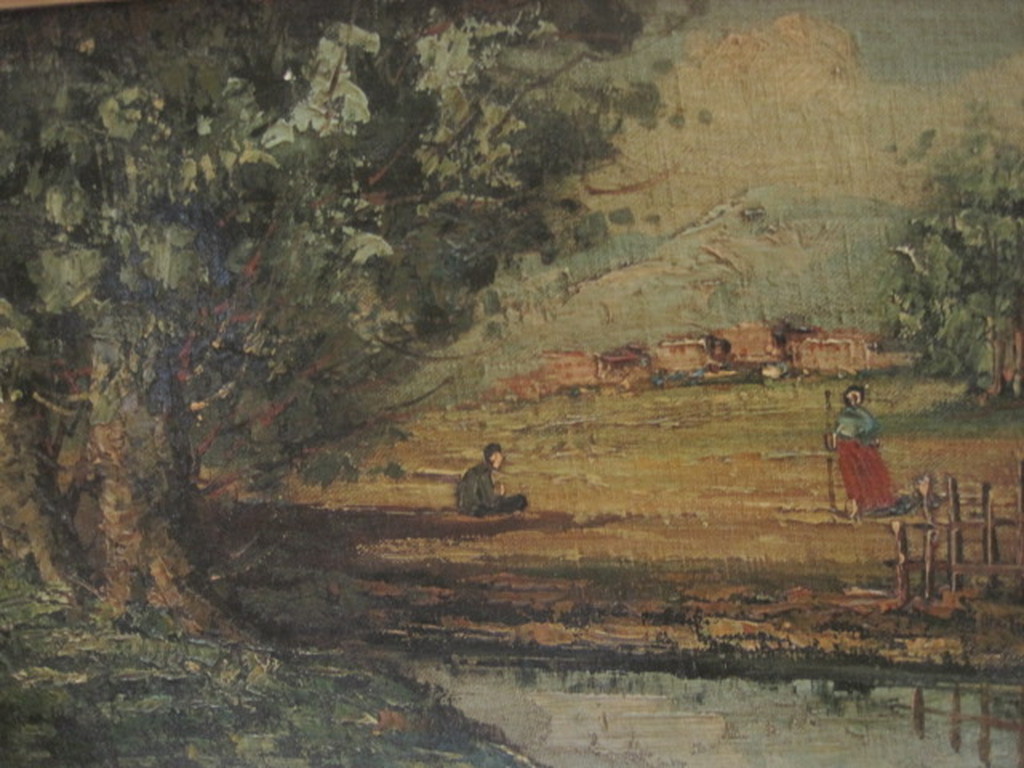 ca. 1900 impressionist. olieverf "landschap met personen" gesigneerd  kopen? Bied vanaf 1!