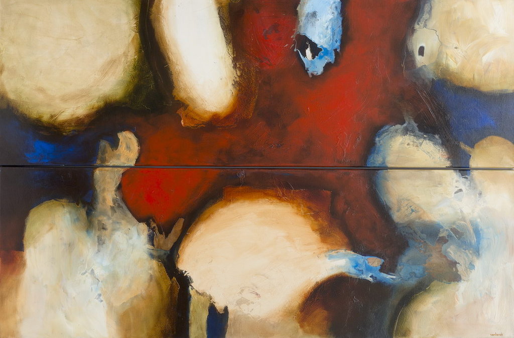 Hans Vanhorck - Abstract tweeluik, olieverf op doek (waanzinnig groot) kopen? Bied vanaf 900!