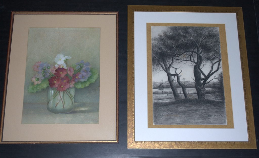 Aquarel en tekening, beiden gesigneerd en ingelijst verkocht voor € 45!