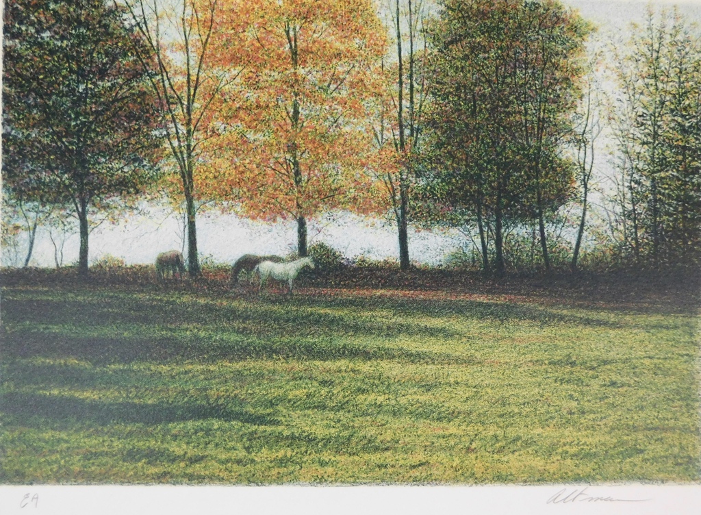 Harold Altman - Kleurenlitho - Paarden in de wei kopen? Bied vanaf 35!