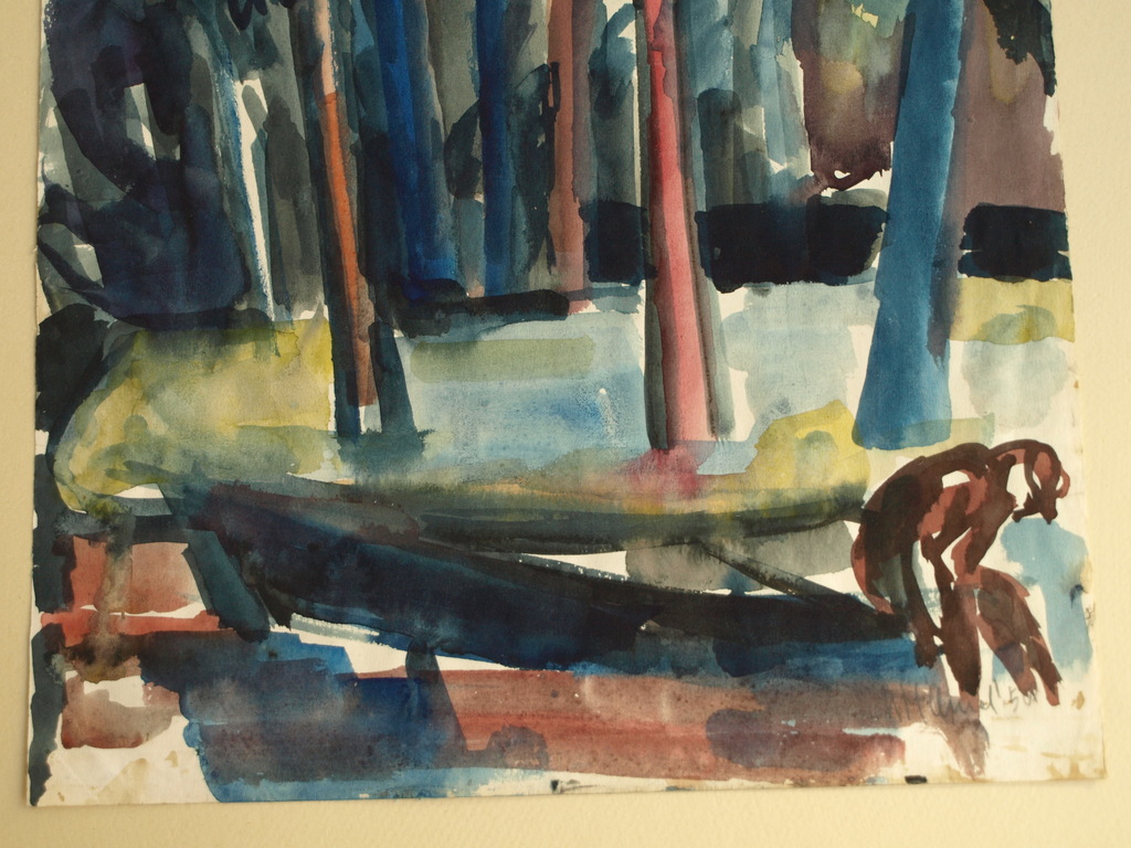 Niels Hamel : Aquarel – Man in Bos – gesigneerd - 1958 kopen? Bied vanaf 50!