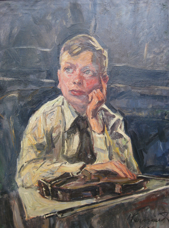 Theo l'Herminez: Olieverf, Jongen met viool kopen? Bied vanaf 100!