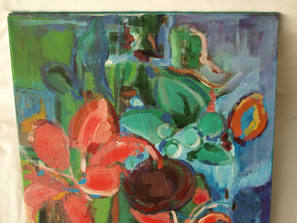 Onbekend : Olieverf op doek , Bloemen - 60 x 50 cm kopen? Bied vanaf 1!