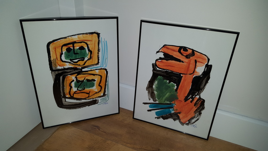 Martin van Wordrager - Pendant - Acryl op papier, gesign. en '91 verkocht voor € 225!