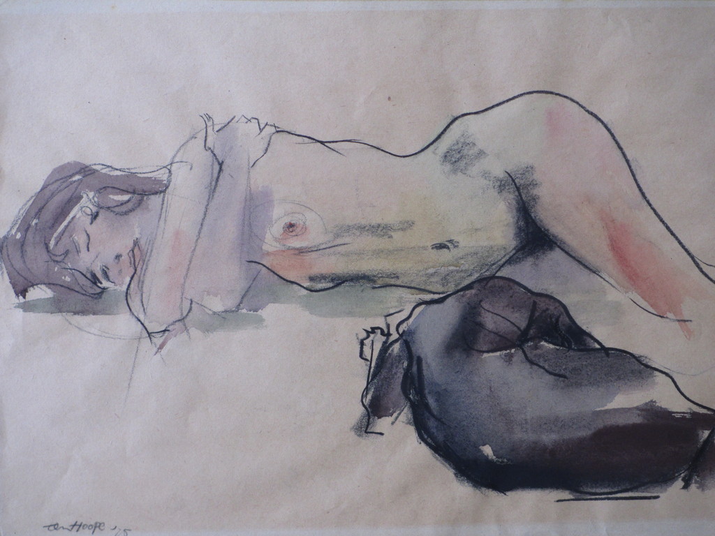 Bob ten Hoope, Slapende vrouw bij hond, Gemengde techniek kopen? Bied vanaf 60!