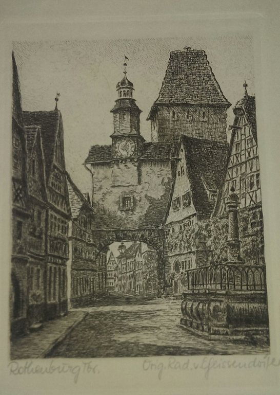  3 etsen van Rothenburg door Ernst Geissendörfer kopen? Bied vanaf 15!