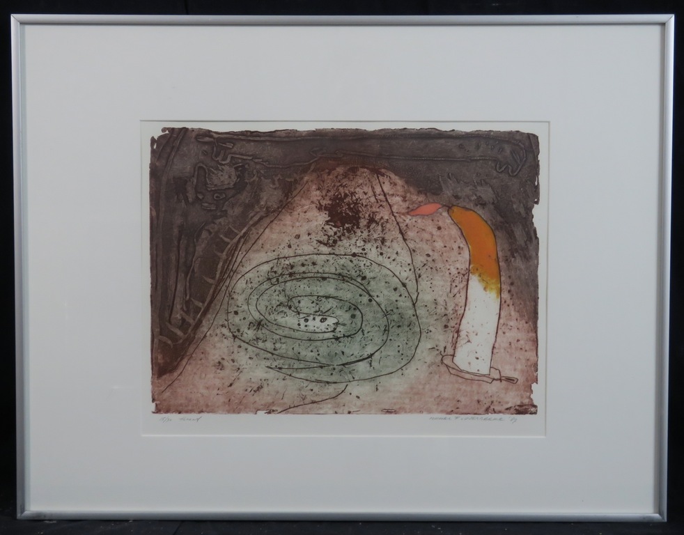 Michel van Overbeeke: Ets, Threat - Ingelijst verkocht voor € 40!