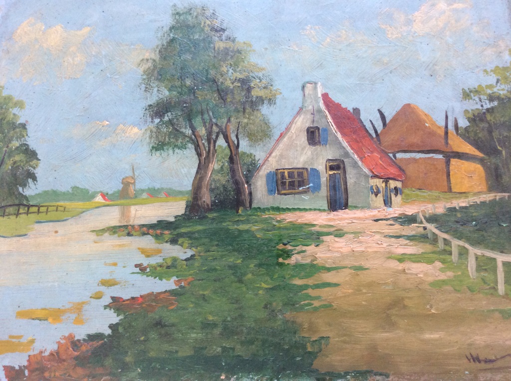 Onduidelijk gesigneerd klein schilderijtje waterverf op vezelhout  kopen? Bied vanaf 1!