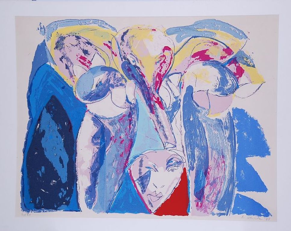 Anton Vrede: Grote Kleurenlitho. Compositie met figuren verkocht voor € 35!