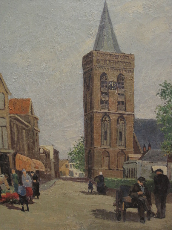 Toon van Ooyen 1885-1953 "Dorpsstraat Hilvarenbeek" olieverf ca 1920  verkocht voor € 35!