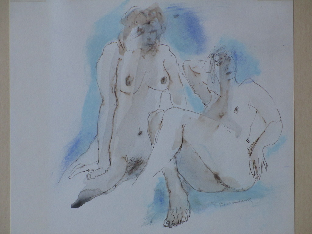 Theo Beerendonk - Theo Beerendonk, Twee naakten, Gemengde techniek verkocht voor € 35!