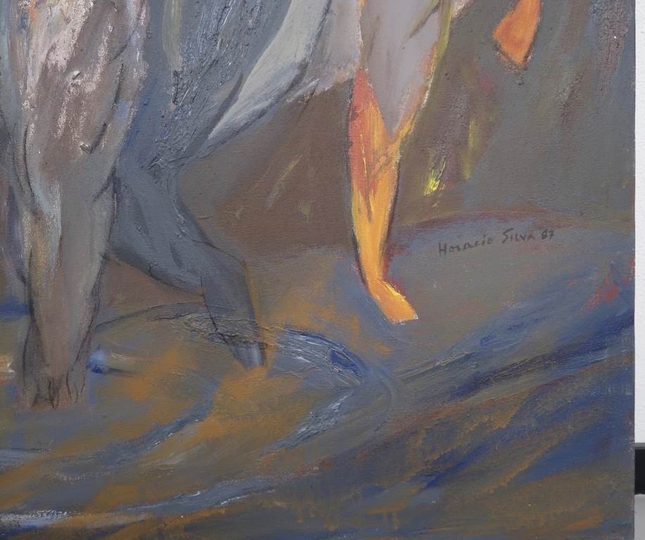 Horacio Silva: Acryl op doek, Hombre contuento en los brazos (Zeer groot) kopen? Bied vanaf 200!