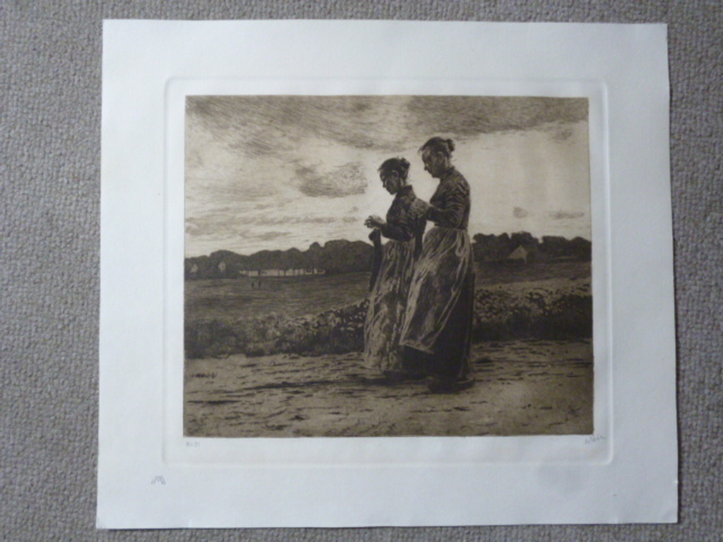 Willem Witsen - ets - Zonsondergang, De breisters of De Avond, Ede kopen? Bied vanaf 485!