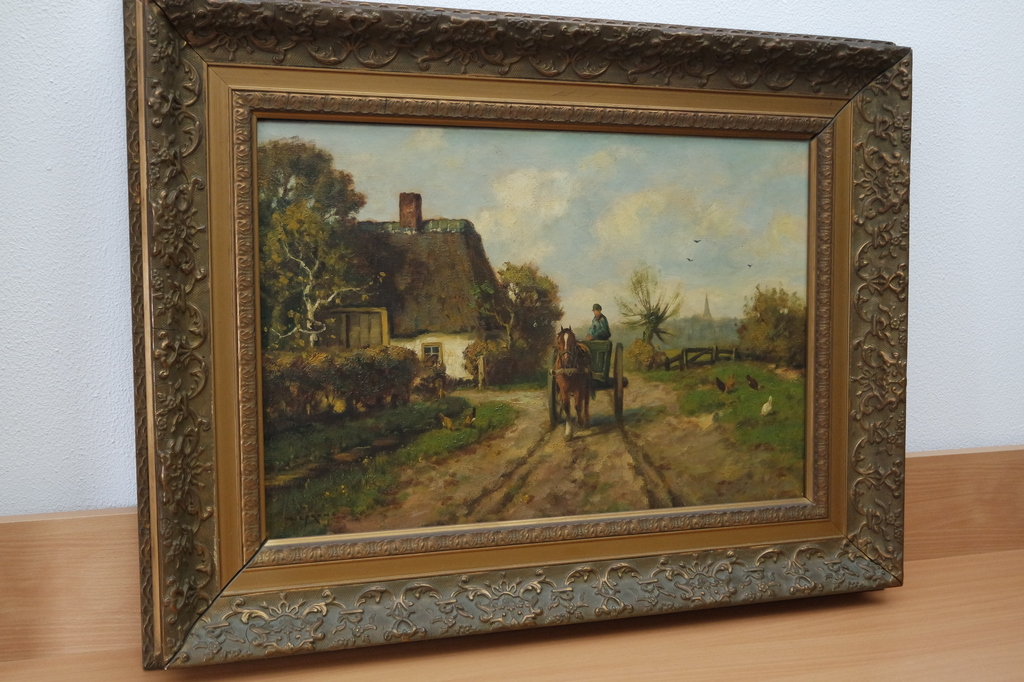 Martinus J. Nefkens (1866-1941) - olieverf op doek- landschap met paard en wagen kopen? Bied vanaf 290!