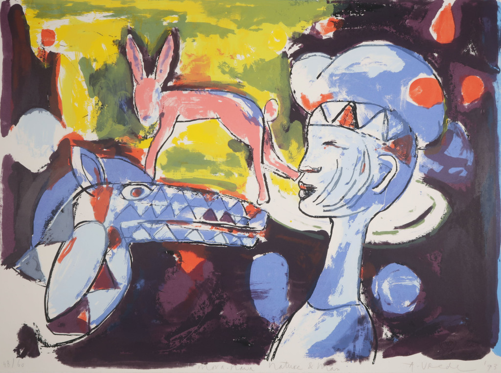 Anton Vrede: Zeefdruk, Nature and man verkocht voor € 40!