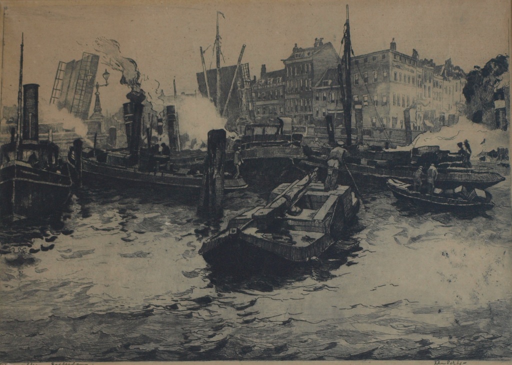 Jan Sirks : Ets , Terwenakker Rotterdam – Gesigneerd & ingelijst – ca 1920 verkocht voor € 65!
