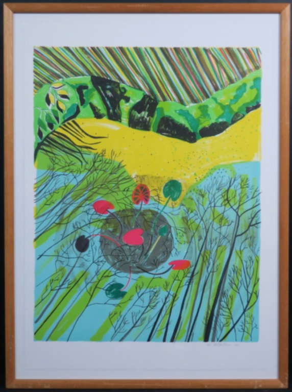 Dorian Hiethaar: Litho, Vijver - Ingelijst verkocht voor € 35!