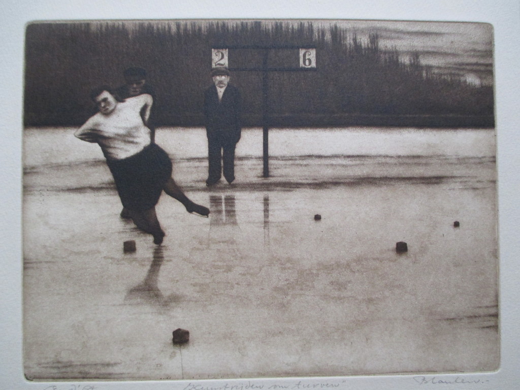 Hans Blanken, ets "Kunstrijden om turven" E.A kopen? Bied vanaf 40!