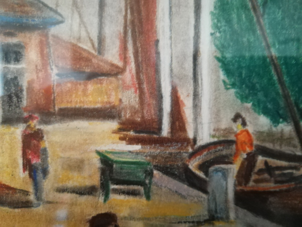 Dierickx Raymond 1904 - 1978 - pastel op karton - Hollands havenzicht van weleer kopen? Bied vanaf 30!