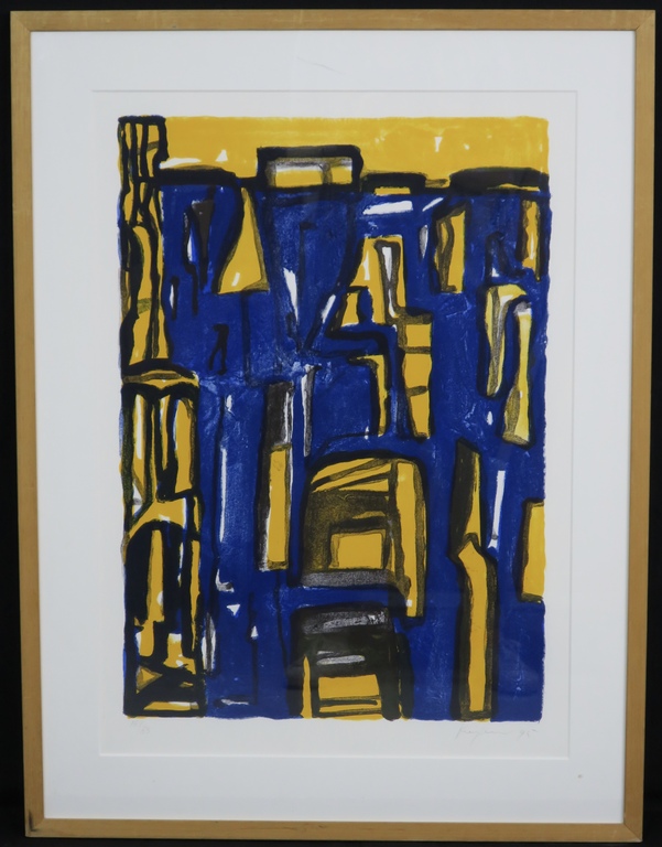 Theo Kuijpers: Litho, Zonder titel (geel/blauw) -Ingelijst verkocht voor € 95!