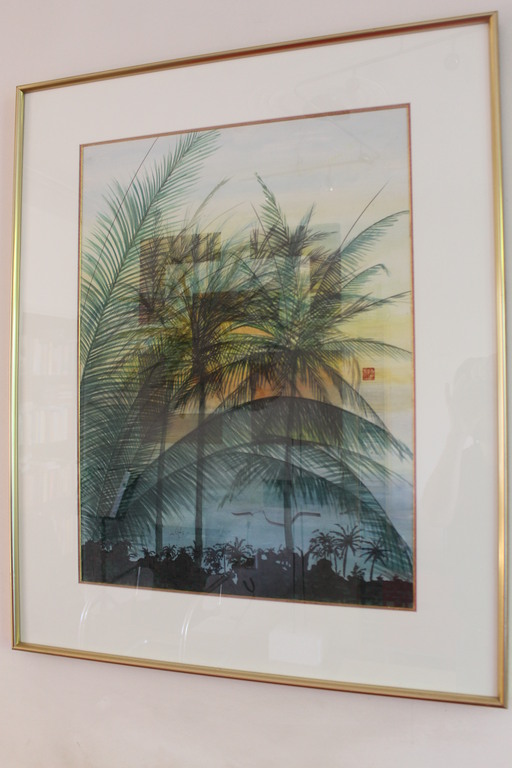 Woody van Amen, techniek aquarel met gemengde techniek, titel: geometrische vorm kopen? Bied vanaf 3000!