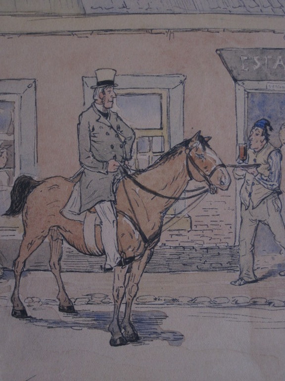 Leuk! Aquarel van "Verkade" schilder Jan v Oort - "Drankpauze" ca. 1900 gesignd verkocht voor € 40!