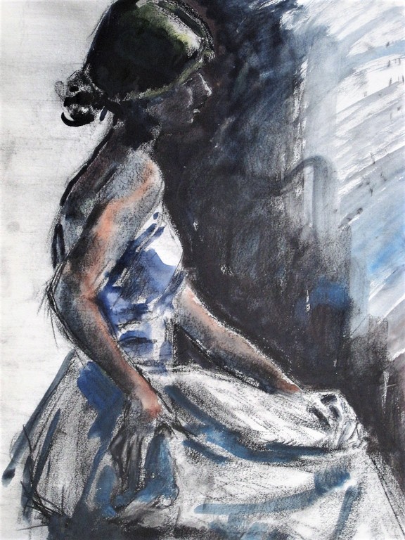  GROOT Pastel  "jonge vrouw in schemering" Jan vd Veer - Nieuwe Haagse School  verkocht voor € 55!