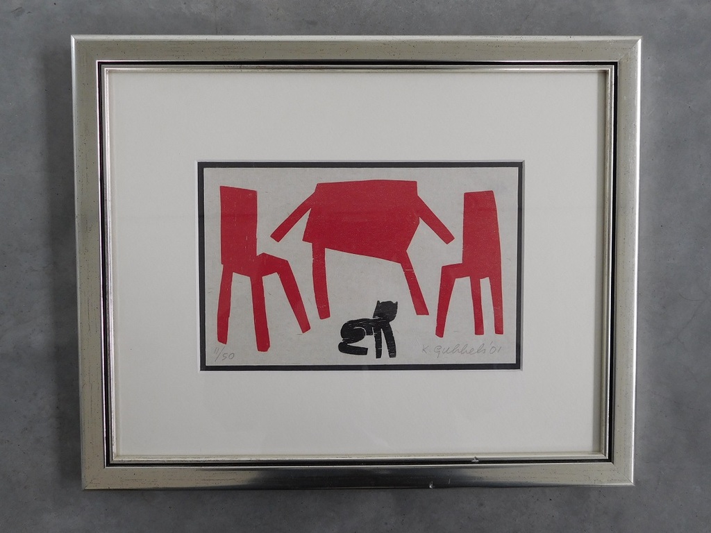 Klaas Gubbels, Houtdruk met boek, beide genummerd en gesigneerd 11/50 kopen? Bied vanaf 350!
