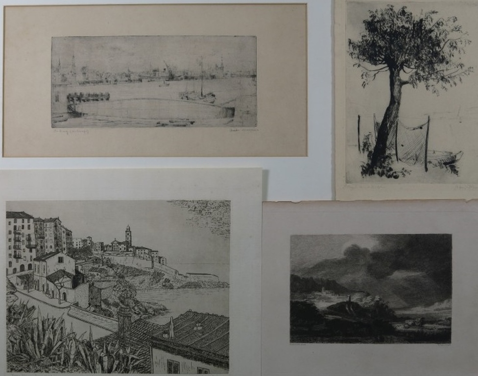 Romain Malfliet: Ets, De Brug (Antwerpen) + 3 onbekend gesigneerde etsen kopen? Bied vanaf 1!