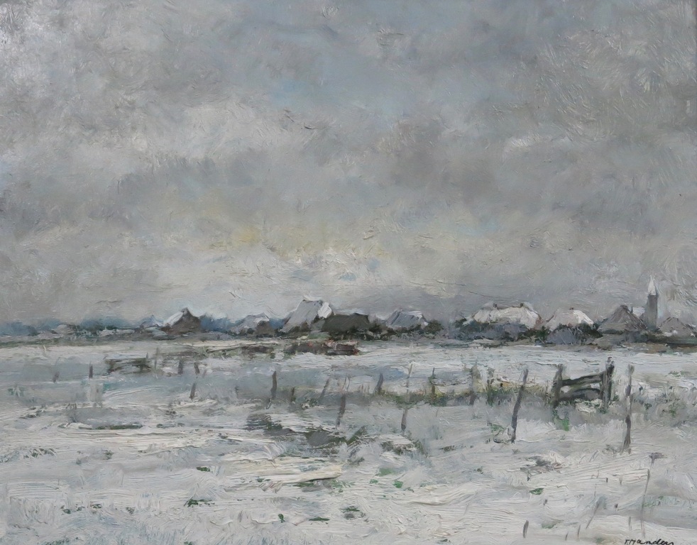 Frans Manders: Olieverf op paneel, Winters landschap - Ingelijst kopen? Bied vanaf 250!