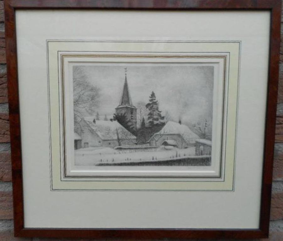 Jan Wittenberg litho Bennekom in de sneeuw 1947. verkocht voor € 160!